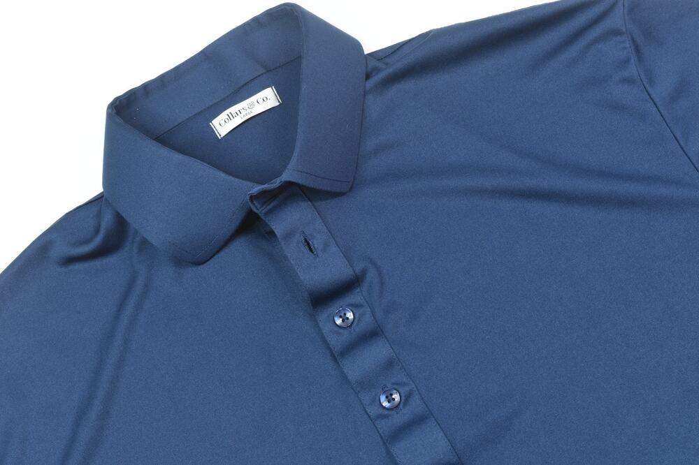 Collars & Co Dress Collar Polo Shirt Mens Large Navy Blue Short Sleeve Stretch